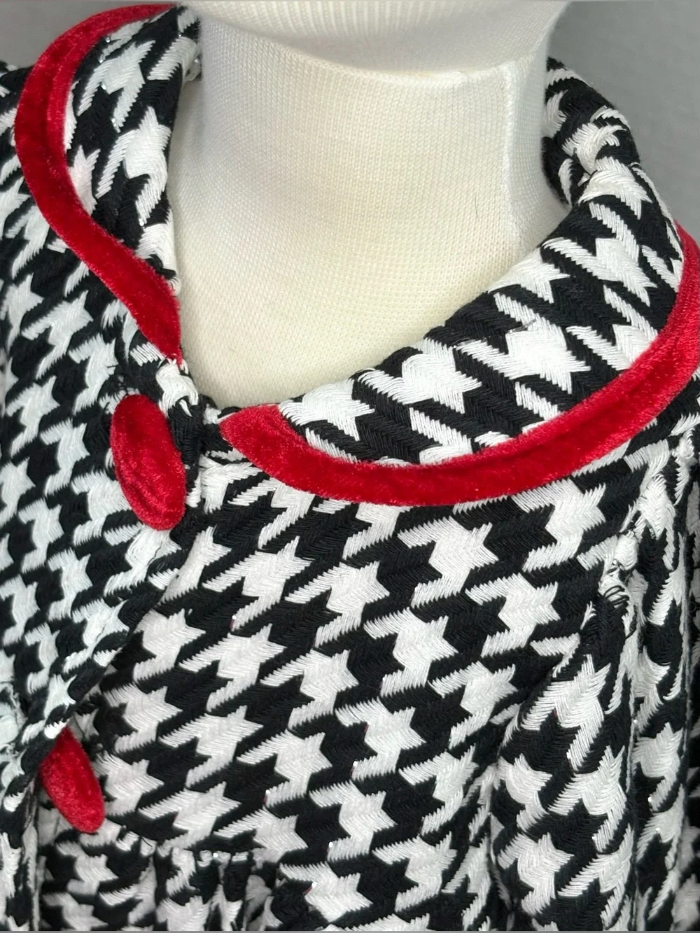 Blueberi Boulevard 18M Houndstooth Dress Coat Red Velvet Trim Game Day